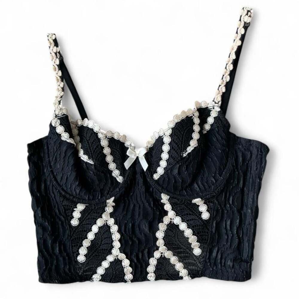Y2K Simone Pérèle Black & Cream Lace Bustier – French 100 / EU 85 (Fits M)